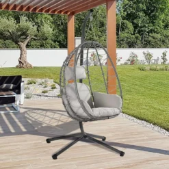 Juskys Hängesessel Aria Mit Kissen - Höhenverstellbar & Faltbar - Polyrattan Hängeschaukel Outdoor & Indoor - Korbhängesessel Silber Bis 130kg -Grünwelt Exporteren Garten-Winkel 513b699ac85ca2183c715d73ada86ed9