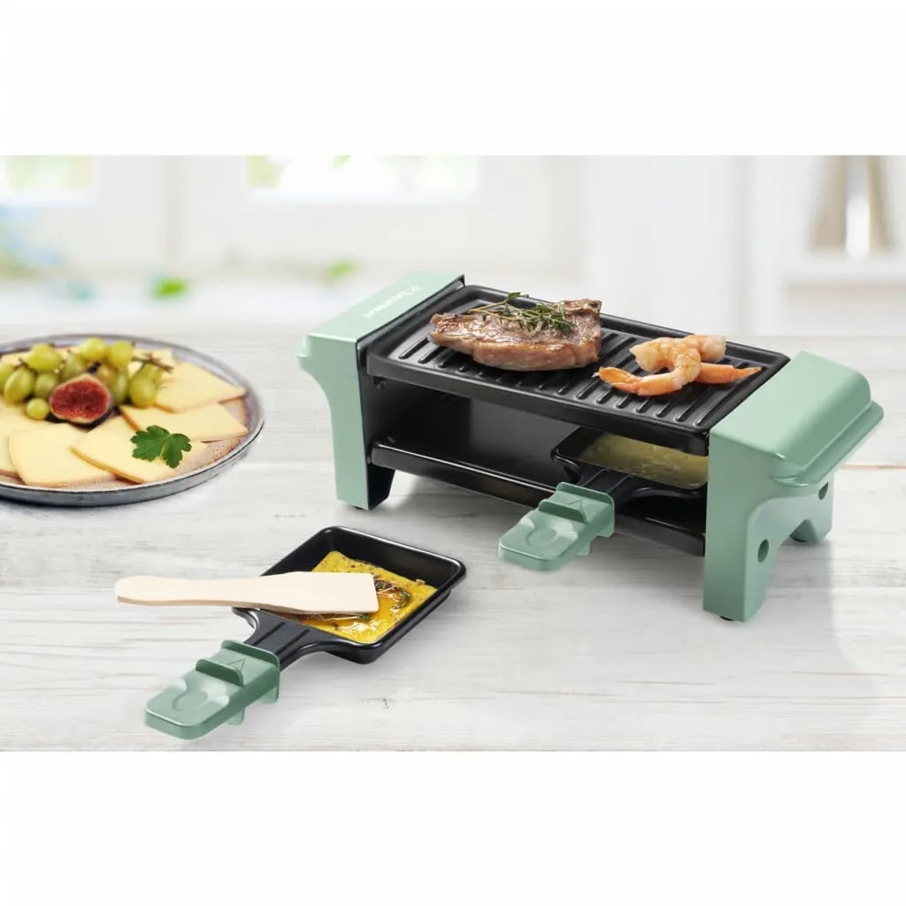 Bestron Raclette Für 1 Bis 2 Personen, Mini Tischgrill Mit Zwei Pfännchen Und Zwei Holzschabern, 350 Watt, Farbe: Grün/Schwarz 6 Bestron Raclette Für 1 Bis 2 Personen, Mini Tischgrill Mit Zwei Pfännchen Und Zwei Holzschabern, 350 Watt, Farbe: Grün/Schwarz – Bild 6