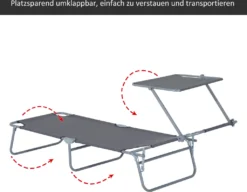 Outsunny Sonnenliege Gartenliege Wellnessliege Strandliege Klappbar Mit Sonnenschutz Grau 187 X 58 X 36 Cm -Grünwelt Exporteren Garten-Winkel 51fc003a8a2f3757ea2b43b4e356247d