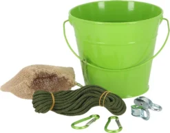 ESSCHERT DESIGN Rivanto® Flaschenzug Komplett-Set Aus Eimer, Seil, 2 Karabiner, 2 Transferrollen