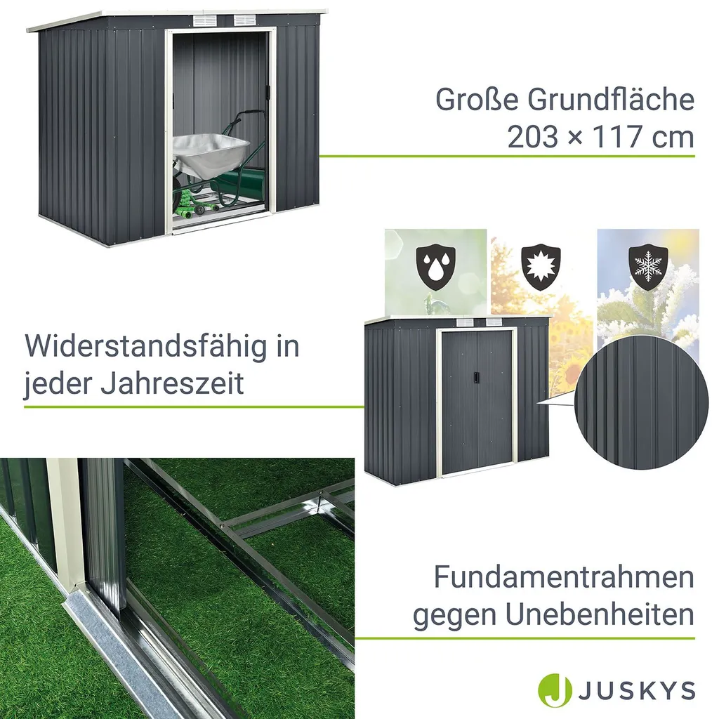 Juskys Metall Gerätehaus M Mit Pultdach, Schiebetür & Fundament - 4m³ - 213×130×173 Cm - Anthrazit - Geräteschuppen Gartenhaus Garten Schuppen 4 Juskys Metall Gerätehaus M Mit Pultdach, Schiebetür & Fundament - 4m³ - 213×130×173 Cm - Anthrazit - Geräteschuppen Gartenhaus Garten Schuppen – Bild 4