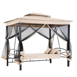 Outsunny Hollywoodschaukel Gartenschaukel Schaukel Mit Seitenwänden 3-Sitzer Beige 230 X 149 X 232cm -Grünwelt Exporteren Garten-Winkel 52afb02865563d7ba2d057333299d7e9