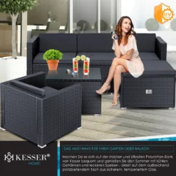 KESSER® Polyrattan Lounge Aruba – Gartenlounge Für 4-5 Personen Gartenmöbel-Set Sitzgruppe Aus 3er Gartensofa, Sessel, Hocker Und Beistelltisch Mit Sitzkissen - Für Garten, Terrasse Und Balkon, Farbe:Anthrazit -Grünwelt Exporteren Garten-Winkel 52c59f01ceb2ff13390014edb16f8339
