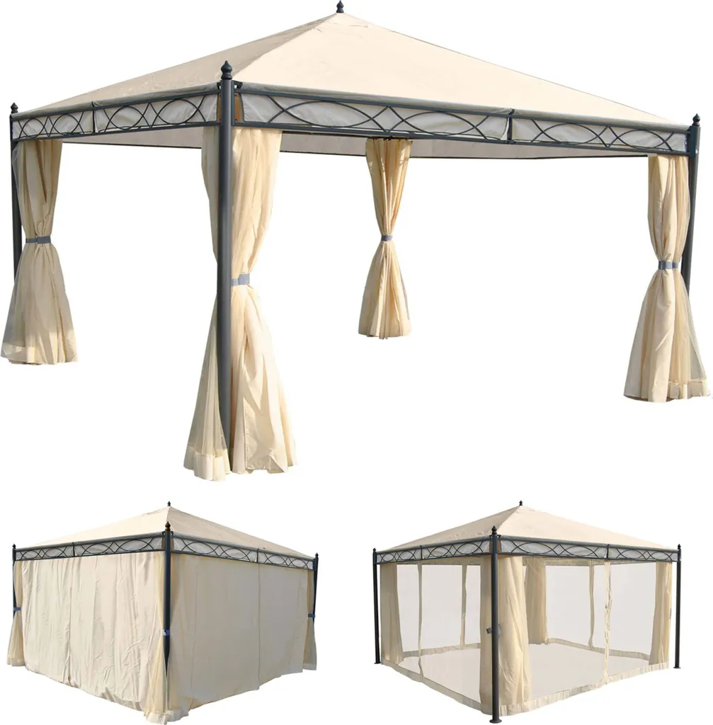 Pergola Calpe, Garten Pavillon, Stabiles 7cm-Gestell Mit Seitenwand + Moskitonetz Creme 4x4m 7 Pergola Calpe, Garten Pavillon, Stabiles 7cm-Gestell Mit Seitenwand + Moskitonetz Creme 4x4m – Bild 7