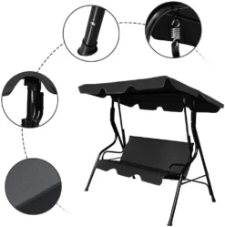 COSTWAY 3-Sitzer Hollywoodschaukel Mit Sonnendach, 5cm Sitzpolster, Gartenschaukel Bis 210kg Belastbar, Schaukelbank, Schaukel, Schwarz 8 COSTWAY 3-Sitzer Hollywoodschaukel Mit Sonnendach, 5cm Sitzpolster, Gartenschaukel Bis 210kg Belastbar, Schaukelbank, Schaukel, Schwarz -Grünwelt Exporteren Garten-Winkel 536386c39a043640cb766c7b92853e40