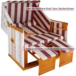 Tectake Strandkorb Mit Polster, Verstellbar, Inkl. Schutzhülle - Rot/weiß