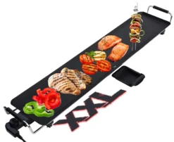 Elektrischer Tischgrill, XXL Planchagrill Teppanyaki Grillplatte Antihaftbeschichtung 8 Personen Grill Tischgrill 1 Meter