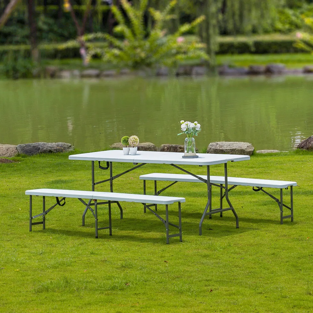 AREBOS Bierzeltgarnitur Set Klapptisch 180cm + 2 X Klappbänke 2 AREBOS Bierzeltgarnitur Set Klapptisch 180cm + 2 X Klappbänke – Bild 2