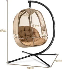 COSTWAY Hängesessel Mit Gestell & Sitzkissen, Hängestuhlgestell Mit Hängestuhl, Hängekorb Gestell Aus Stahl Bis 110kg Belastbar, Hängesesselgestell Für Terrasse Balkon, X-förmige Basis -Grünwelt Exporteren Garten-Winkel 54696bdbd69061ea6572f462b97df753