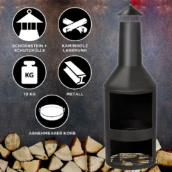 BBQ Collection Gartenkamin - Mit Schornstein - Outdoor-Ofen - 134 X 44,5 CM - Mit Schürhaken - Schwarz -Grünwelt Exporteren Garten-Winkel 547e9e49936e9c4463669bcd5127eed0
