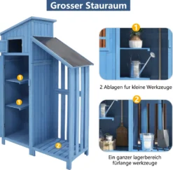Merax Gerätehaus Gartenschrank 124x53 Cm Gerätehaus Holz Geräteschuppen Mit Spitzdach Und Einlegeböden, Blau -Grünwelt Exporteren Garten-Winkel 549e0bfbebfd1e2385bff5fd80b252fe