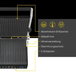 GUTFELS Kontaktgrill KG 8101 Si | Antihaftbeschichtete Grillplatten | 5 Autogrillprogramme | 2000 Watt | Silber -Grünwelt Exporteren Garten-Winkel 552fa33153b6389a5ceda04fba4deee6