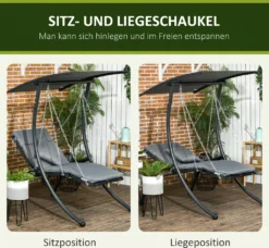 Outsunny Hollywoodschaukel, Gartenschaukel Mit Kissen, Hängeliege Mit Verstellbarem Sonnendach Für Garten, Balkon, 108 X 145 Cm X 169 Cm, Stahl, Dunkelgrau -Grünwelt Exporteren Garten-Winkel 561f86306f4113fe3c2d1215dc57e751
