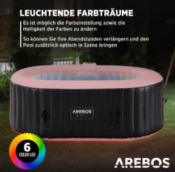 AREBOS Whirlpool Mit LED Beleuchtung, Aufblasbar, In- & Outdoor,190x120 Cm Oval, 2 Personen, 90 Massagedüsen, Mit Heizun, 550 Liter, Inkl. Abdeckung 15 AREBOS Whirlpool Mit LED Beleuchtung, Aufblasbar, In- & Outdoor,190x120 Cm Oval, 2 Personen, 90 Massagedüsen, Mit Heizun, 550 Liter, Inkl. Abdeckung -Grünwelt Exporteren Garten-Winkel 563b33935f1de477a1996b33f17eacd5