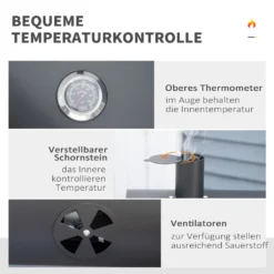 HOMCOM Outsunny Holzkohlegrill BBQ Gartengrill Mit Deckel Und Ablagen Metall Smoker BBQ Warmhalteplatte Regale Gartenparty Transportrollen Schwarz 124 X 66 X 112 Cm 13 HOMCOM Outsunny Holzkohlegrill BBQ Gartengrill Mit Deckel Und Ablagen Metall Smoker BBQ Warmhalteplatte Regale Gartenparty Transportrollen Schwarz 124 X 66 X 112 Cm -Grünwelt Exporteren Garten-Winkel 56589af31620be402b6158b5809439dd