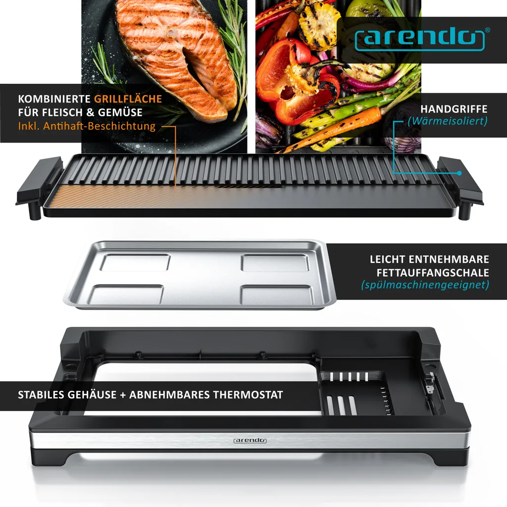 Arendo Tischgrill Elektrisch – XXL Elektrogrill Party Grill - Abnehmbare Platte - Fettauffangschale – Für BBQ, Steaks, Würstchen, Fisch, Gemüse Etc. – Indoor Und Outdoor - BPA-frei 3 Arendo Tischgrill Elektrisch – XXL Elektrogrill Party Grill - Abnehmbare Platte - Fettauffangschale – Für BBQ, Steaks, Würstchen, Fisch, Gemüse Etc. – Indoor Und Outdoor - BPA-frei – Bild 3