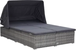 VidaXL 2-Personen-Sonnenliege Mit Auflage Poly Rattan Grau