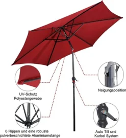COSTWAY Ø270cm Sonnenschirm Sechseck Gartenschirm Marktschirm Terrassenschirm Strandschirm Ampelschirm Kurbelschirm Weinrot -Grünwelt Exporteren Garten-Winkel 596d46c2797c8311e2330c1c94a65226