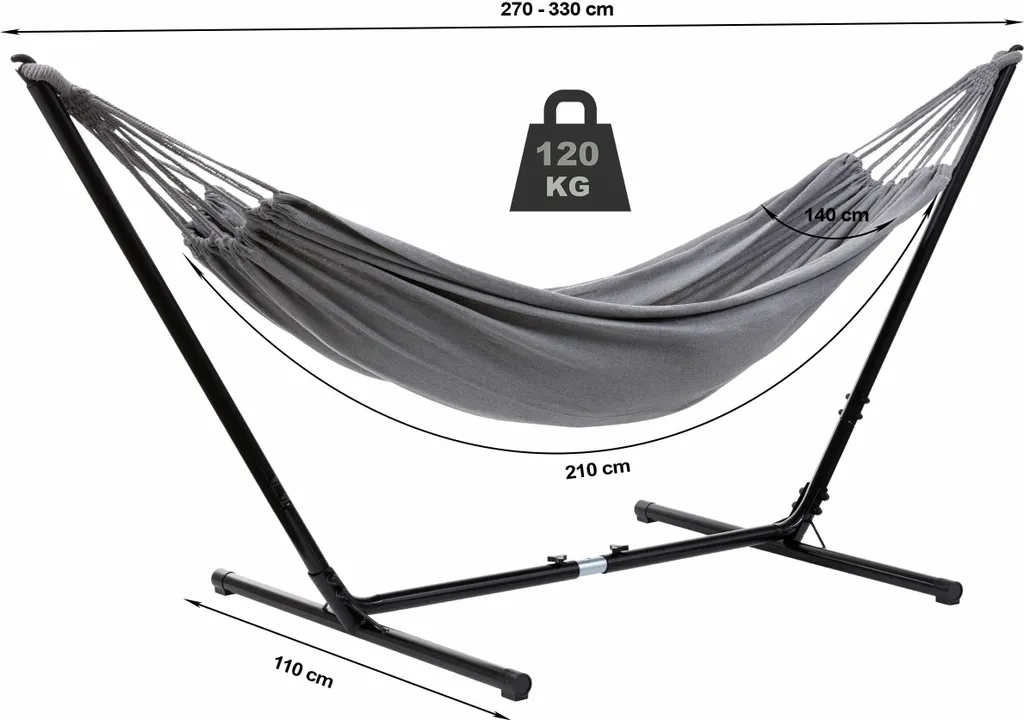 Grasekamp Hängemattenset Relax Bis Auf 330 Cm Verstellbar Mit XL Hängematte Grau 210 X 140 Cm 2 Grasekamp Hängemattenset Relax Bis Auf 330 Cm Verstellbar Mit XL Hängematte Grau 210 X 140 Cm – Bild 2