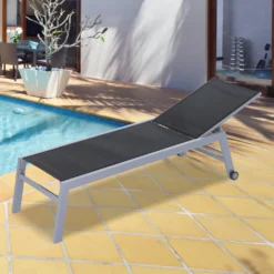 Outsunny Sonnenliege, Gartenliege, 5-stufige Rückenlehne, Aluminium, Schwarz, 169 X 65 X 102 Cm -Grünwelt Exporteren Garten-Winkel 59ce5db72f0c8cae1a3f9caff53f7c0b