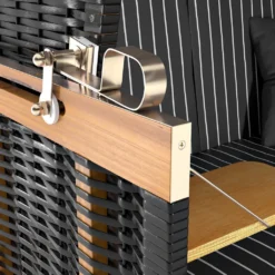 Sanzaro Strandkorb XL120 Cm Deluxe Zweisitzer Holz Und Poly-Rattan Volllieger 4 X Kissen Klappbare Rückenlehne 2 Personen Grau Nadelstreifen -Grünwelt Exporteren Garten-Winkel 5a6bf8be55fbecc5ccb26ab8ddb50a37