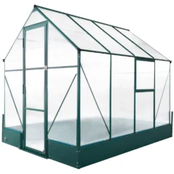 Outsunny Gewächshaus Für Den Garten, Vielseitig Nutzbar Als Treibhaus, Tomatenhaus, Frühbeet Und Pflanzenhaus, 4 Mm PC Sonnenschutzplatte, Aluminium, Transparent+Grün, 250x190x219 Cm