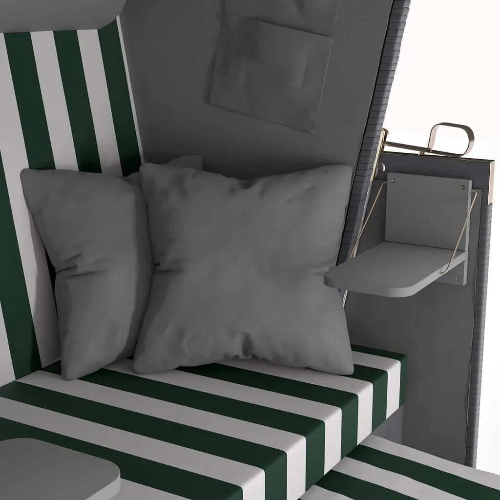Sanzaro Strandkorb XL120 Cm Deluxe Zweisitzer Holz Und Poly-Rattan Volllieger 4 X Kissen Klappbare Rückenlehne 2 Personen Grün-Weiss Blockstreifen 7 Sanzaro Strandkorb XL120 Cm Deluxe Zweisitzer Holz Und Poly-Rattan Volllieger 4 X Kissen Klappbare Rückenlehne 2 Personen Grün-Weiss Blockstreifen – Bild 7