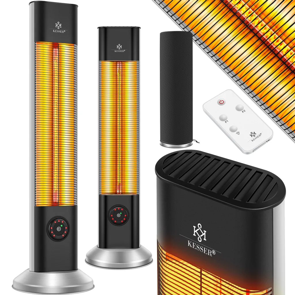 KESSER® Standheizstrahler Infrarot Stand Heizstrahler Inkl. Schutzhülle Wärmestrahler Terrasse Infrarotstrahler Turmheizstrahler 2000 Watt Terrassenstrahler Standheizung Mit Fernbedienung, Farbe:Silber 2 KESSER® Standheizstrahler Infrarot Stand Heizstrahler Inkl. Schutzhülle Wärmestrahler Terrasse Infrarotstrahler Turmheizstrahler 2000 Watt Terrassenstrahler Standheizung Mit Fernbedienung, Farbe:Silber – Bild 2