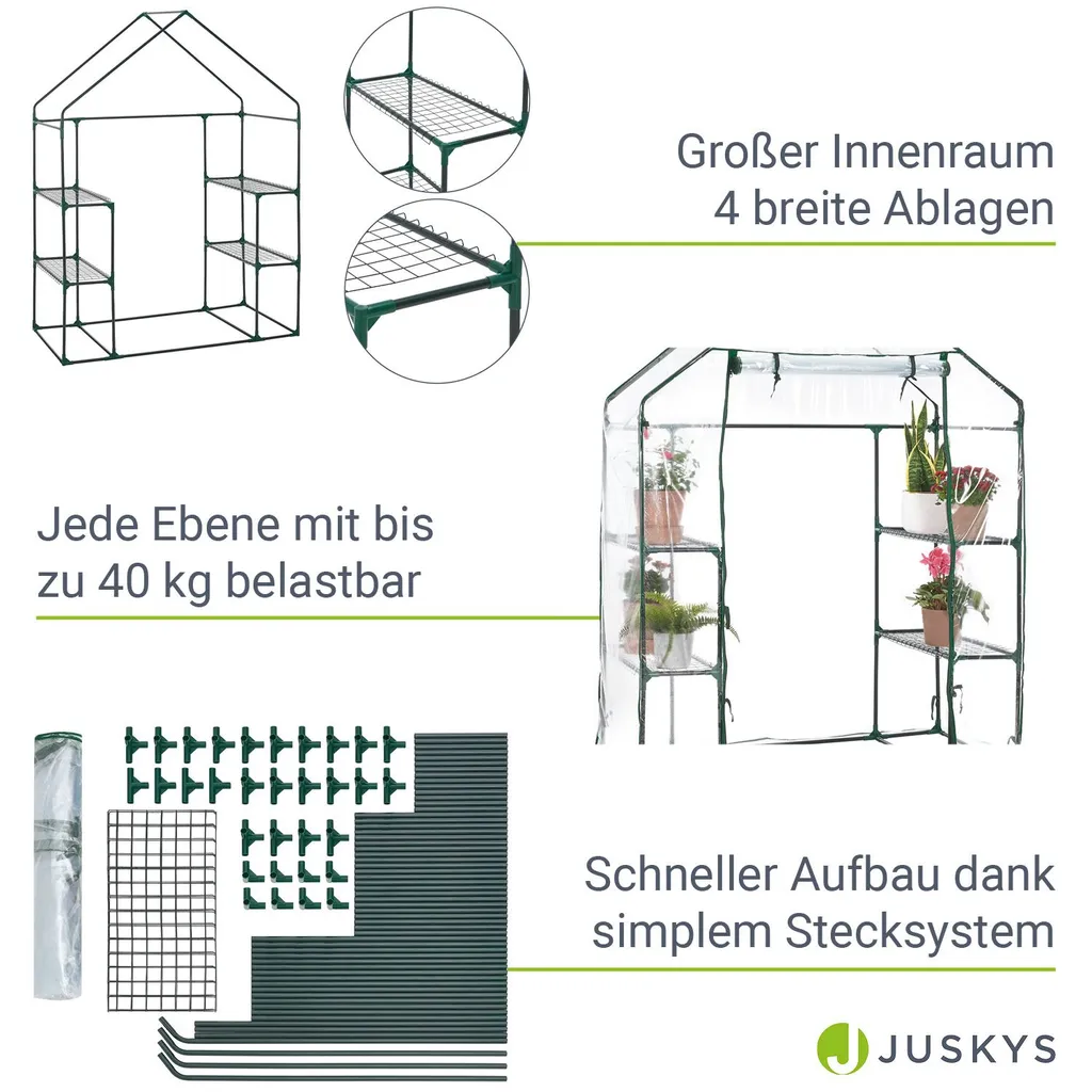 Juskys Foliengewächshaus 1 M² Aufrollbare Tür - Gewächshaus Für Tomaten - Stabiles Balkon Treibhaus Mit 4 Ebenen, Großem Eingang, PVC-Abdeckung 5 Juskys Foliengewächshaus 1 M² Aufrollbare Tür - Gewächshaus Für Tomaten - Stabiles Balkon Treibhaus Mit 4 Ebenen, Großem Eingang, PVC-Abdeckung – Bild 5
