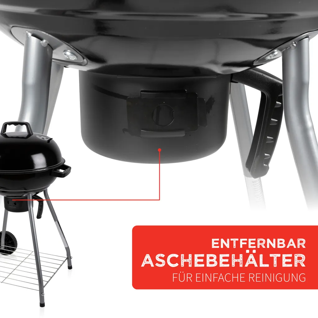 BBQ Collection Holzkohlegrill, Kugelgrill Rundgrill Ø 45 X 83 Cm Mit Deckel, Stabiler Standgrill Auf Rädern Mit Abnehmbarem Aschekasten & Ablagegitter, Schwarz 6 BBQ Collection Holzkohlegrill, Kugelgrill Rundgrill Ø 45 X 83 Cm Mit Deckel, Stabiler Standgrill Auf Rädern Mit Abnehmbarem Aschekasten & Ablagegitter, Schwarz – Bild 6