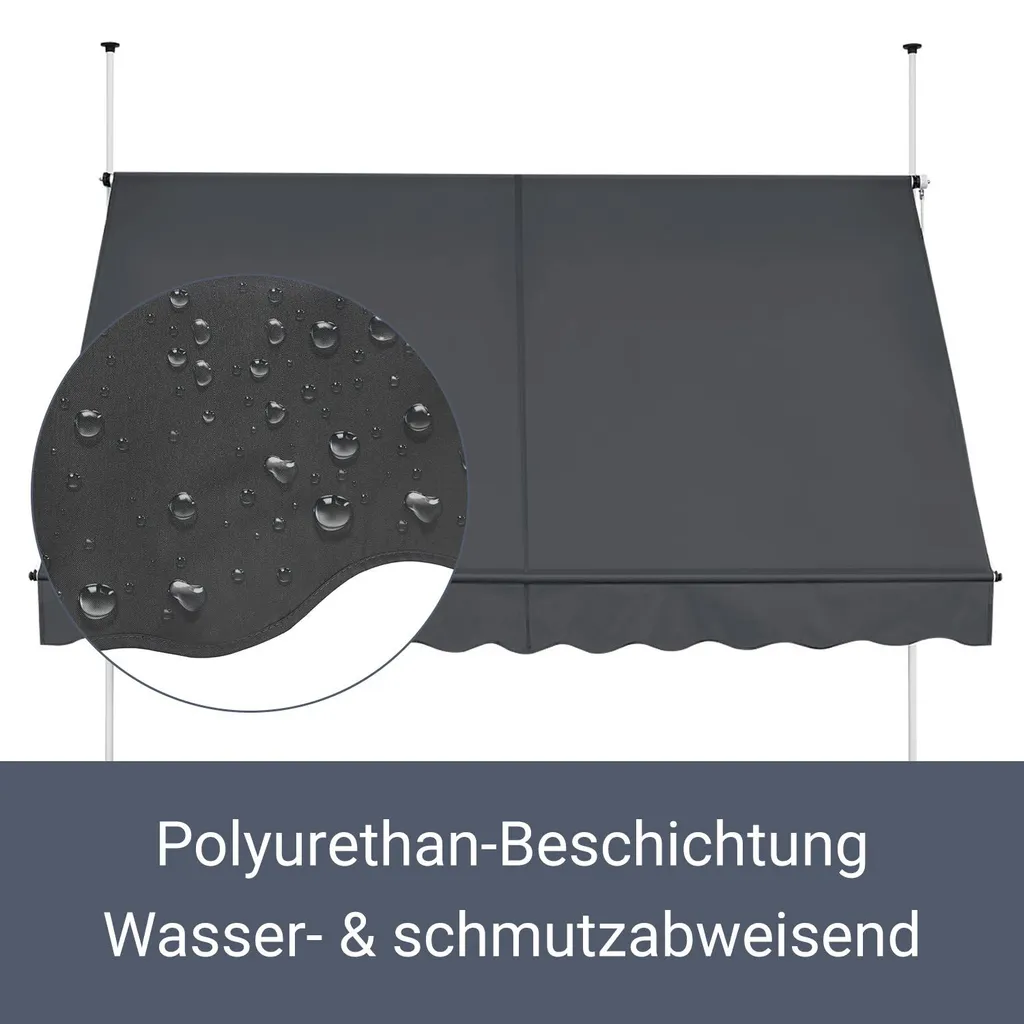 Juskys Klemmmarkise 250 X 120 Cm Mit Handkurbel - Markise Ohne Bohren - Höhenverstellbar, UV-beständig & Wasserabweisend - Balkonmarkise Balkon Grau 5 Juskys Klemmmarkise 250 X 120 Cm Mit Handkurbel - Markise Ohne Bohren - Höhenverstellbar, UV-beständig & Wasserabweisend - Balkonmarkise Balkon Grau – Bild 5