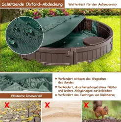 COSTWAY Ø120cm Sandbox Rund, Sandkasten Mit Wasserdichter Abdeckung Und Bodenauskleidung, Outdoor Sandkiste Platz Für 3 Kinder -Grünwelt Exporteren Garten-Winkel 5ccdd24ac9eea18b7506973be6819ff7