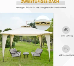 Outsunny Pavillon Partyzelt Mit Doppeldach 3,45x3,45x2,68m Festzelt Gartenlaube Stahl Polyester Beige -Grünwelt Exporteren Garten-Winkel 5ce9f94cb501b2d8334adc916887682d