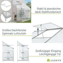 Juskys Aluminium Anlehn-Gewächshaus 2,4 M² – Treibhaus Mit Schiebetür, Fenster Zum Lüften & Stahl-Fundament – Stabiles Pflanzenhaus Für Garten 23 Juskys Aluminium Anlehn-Gewächshaus 2,4 M² – Treibhaus Mit Schiebetür, Fenster Zum Lüften & Stahl-Fundament – Stabiles Pflanzenhaus Für Garten -Grünwelt Exporteren Garten-Winkel 5e2bceb2e7b2427f62295201f17499e1