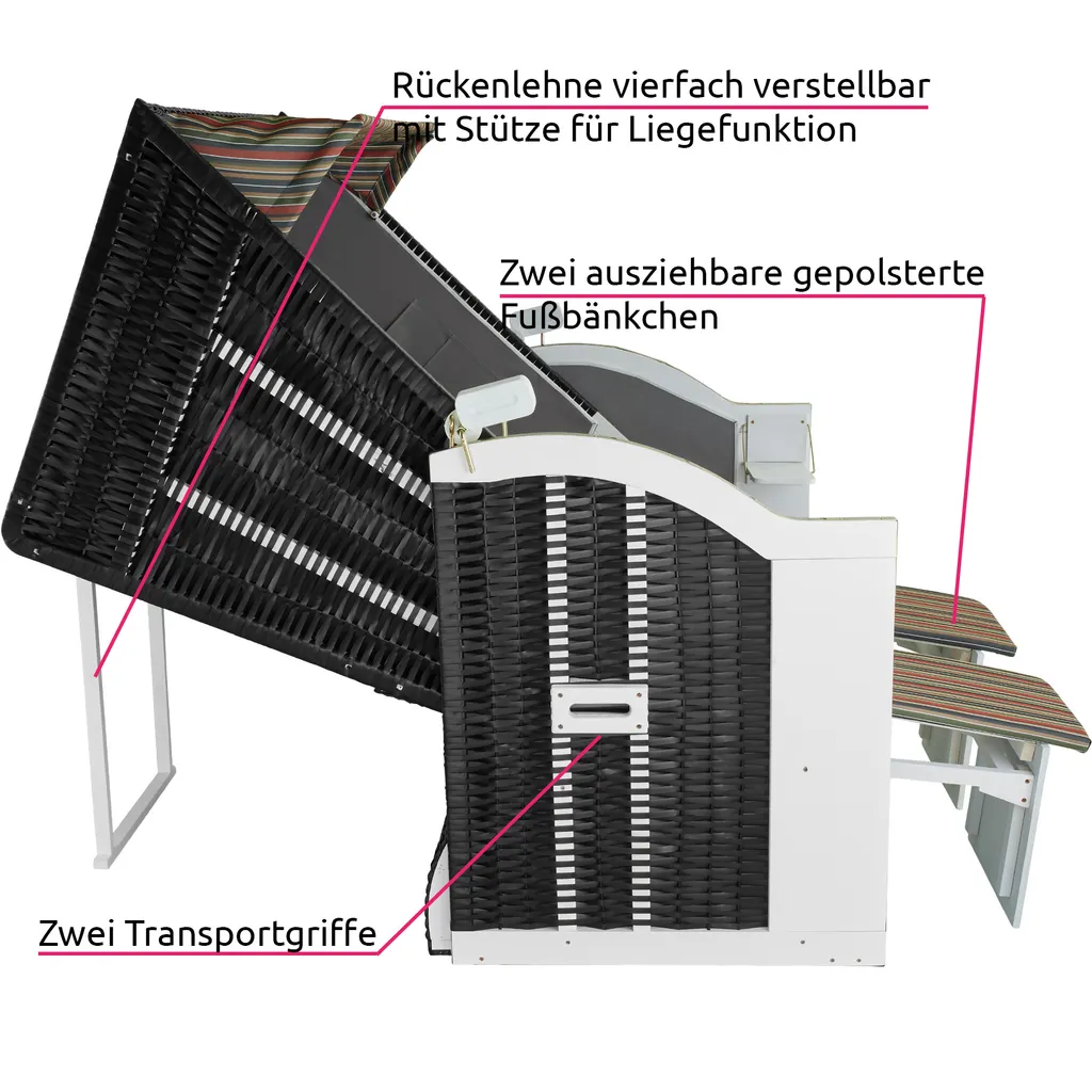 Tectake Strandkorb Mit Polster, Verstellbar, Inkl. Schutzhülle - Bunt 5 Tectake Strandkorb Mit Polster, Verstellbar, Inkl. Schutzhülle - Bunt – Bild 5