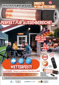 Starlyf® Radiant Heater – Wetterfeste Halogen-Infrarot-Heizung Mit Direktwärme-Technologie, Inkl. Fernbedienung, 2000 Watt – Aus Der TV Werbung -Grünwelt Exporteren Garten-Winkel 5f4bce848017b28347e8a468e6fd0f73