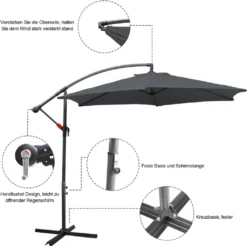 Wolketon 3m-3.5m Sonnenschirm Neigbar Ampelschirm Balkonschirm Marktschirm UV40+ Gartenschirm,Grau,3m -Grünwelt Exporteren Garten-Winkel 5f84a5fa650937c336eed1ad03d795c2