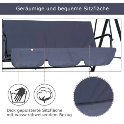 Outsunny Hollywoodschaukel Gartenschaukel Schaukelbank 3-Sitzer Mit Dach Stahl Grau 172x110x152cm -Grünwelt Exporteren Garten-Winkel 5fe0481263718276c272628cf48e8bc0