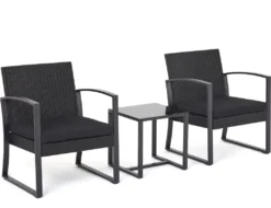 Polypropylen Gartenmöbel Set, Inkl. 2 Sitzgruppe Und 1 Tisch, Sitzgruppe Balkon 3er Garten Set, Terrasse Wetterfeste Balkonmöbel, Schwarz