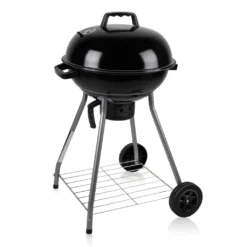 BBQ Collection Holzkohlegrill, Kugelgrill Rundgrill Ø 45 X 83 Cm Mit Deckel, Stabiler Standgrill Auf Rädern Mit Abnehmbarem Aschekasten & Ablagegitter, Schwarz