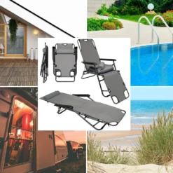 Campingstuhl Liegestuhl Freizeitliege Sonnenliege Strandliege Campingliege Klappliege Liege Incl. Auflage 178cm Grau -Grünwelt Exporteren Garten-Winkel 61ab9b1d032fcd210aeebb4e8ec102af