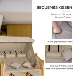 Outsunny Strandkorb 3-Sitzer Sonnenliege Mit Dach 2 Klapptischen Fußstütze Chaiselongue 5-stufige Rückenlehne XXL Polyrattan Natur 150 X 79 X 160 Cm -Grünwelt Exporteren Garten-Winkel 621aa1788de929cac63ae958dba3717f