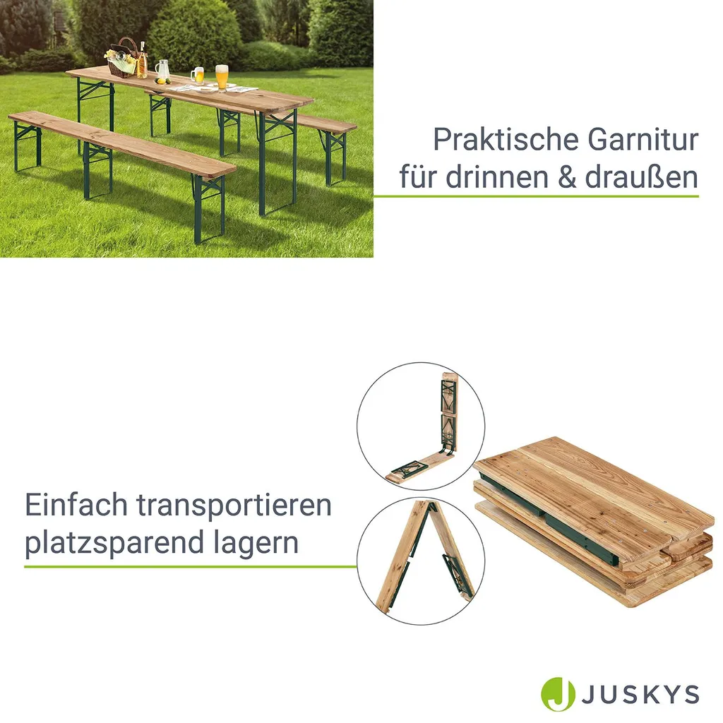 Juskys Bierzeltgarnitur 3-teilig Biertischgarnitur Mittig Klappbar 220 Cm - Gartenmöbel Set Aus Tannenholz Biertisch Bierbänke Festzeltgarnitur Natur 4 Juskys Bierzeltgarnitur 3-teilig Biertischgarnitur Mittig Klappbar 220 Cm - Gartenmöbel Set Aus Tannenholz Biertisch Bierbänke Festzeltgarnitur Natur – Bild 4