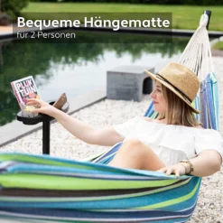 VITA5 Hängematte Mit Gestell Outdoor - Hängematte 2 Personen Für Garten & Balkon - Doppelhängematte Mit Getränkehalter- Tragbare Hängematte 200kg Belastbarkeit (Grün/Blau Cupholder) -Grünwelt Exporteren Garten-Winkel 633a940e1fdb648e2244cf8dccd74f71