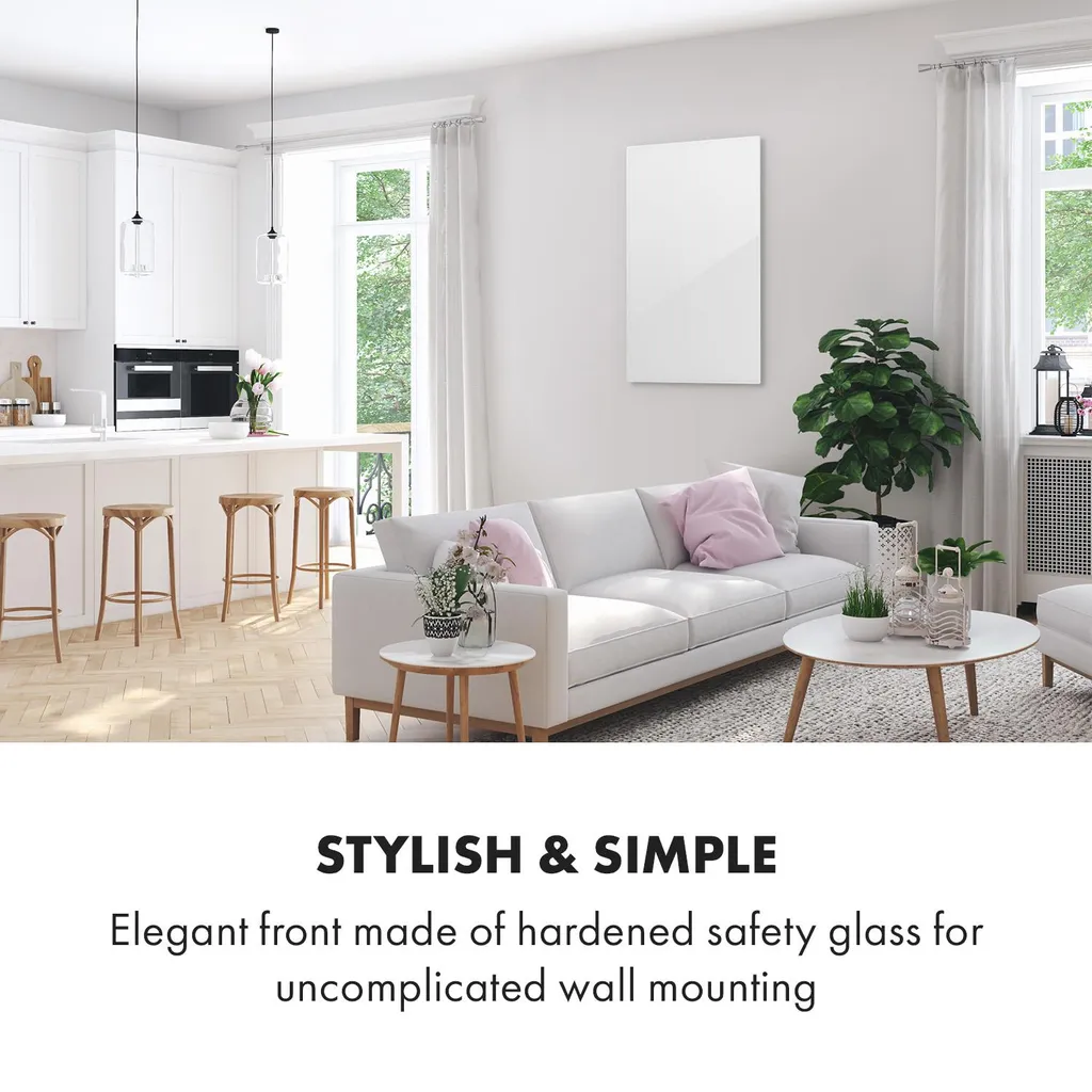 Klarstein Crystal Wall Infrarotheizung Elektroheizung Heizstrahler , 100 X 60 Cm , 600 Watt , Wandinstallation , Automatische Abschaltfunktion , Gehärtetes Sicherheitsglas , Thermostat , Wochentimer , Schutzart: IP54 , Weiß 3 Klarstein Crystal Wall Infrarotheizung Elektroheizung Heizstrahler , 100 X 60 Cm , 600 Watt , Wandinstallation , Automatische Abschaltfunktion , Gehärtetes Sicherheitsglas , Thermostat , Wochentimer , Schutzart: IP54 , Weiß – Bild 3