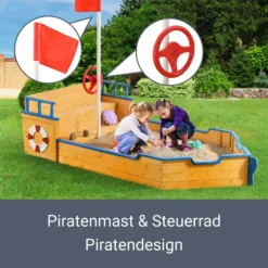 Juskys Sandkasten Käpt’n Pit - Piratenschiff Boot Aus Holz – Große Kinder Sandkiste Für Den Garten Mit Bodenplane Und Sitzbank, Outdoor Sandbox -Grünwelt Exporteren Garten-Winkel 639fa4565ad62f2e96431605351c9052
