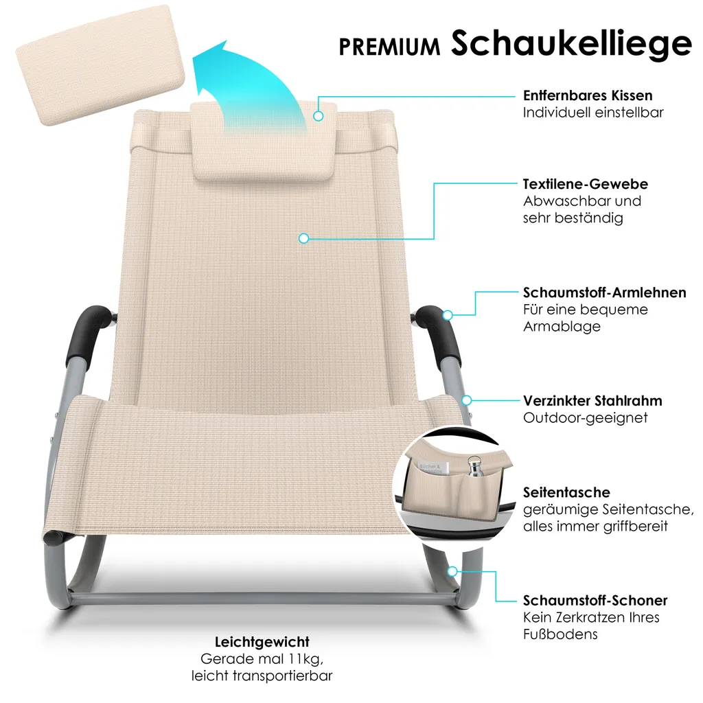 KESSER® Sonnenliege Relaxliege Schwungliege | Gartenliege | Gartenstuhl | Klappstuhl Faltbar | Liegestuhl | Schaukelsessel | Ergonomische Relaxsessel | Wetterfest | 150 Kg Belastung |, Farbe:Beige 7 KESSER® Sonnenliege Relaxliege Schwungliege | Gartenliege | Gartenstuhl | Klappstuhl Faltbar | Liegestuhl | Schaukelsessel | Ergonomische Relaxsessel | Wetterfest | 150 Kg Belastung |, Farbe:Beige – Bild 7