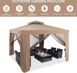 COSTWAY Gartenpavillon Partyzelt Mit 4 Seitenwänden Reißverschluss Und Moskitonetz 300x300x265cm Kaffee -Grünwelt Exporteren Garten-Winkel 64b812eee92fd6a5cddbe26e9a315279
