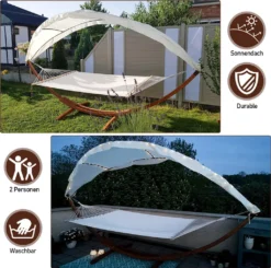 EINFEBEN Haengematte Mit Gestell Und Sonnendach, Hammock Aus Wetterfestem Laerchenholz, Bis 200kg, Stabhaengematte Fuer 2 Personen Outdoor Und Indoor -Grünwelt Exporteren Garten-Winkel 64e616dafa7ee935ffb25c729b22021d