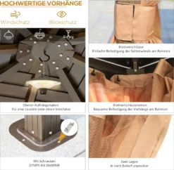 Outsunny Gartenpavillon Partyzelt 4 X Doppel-Seitenwänden Laternenhaken Alu + Polyester Bronze+Hellbraun Ca. 3 X 3 X 2,5 M -Grünwelt Exporteren Garten-Winkel 6503b629754db525c880ccd61a883dab